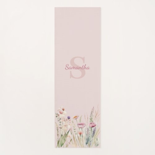 Pink Floral Mongram Name Yoga Mat