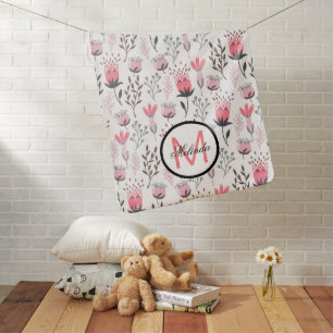 Pink Floral Monogram Baby Girl Baby  Blanket