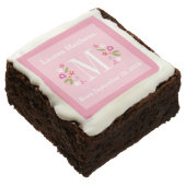 Pink Floral Monogram Baby Girl Birth Announcement Brownie (Angled)