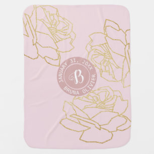 pink floral monogram baby receiving blanket