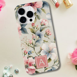 Pink Floral Monogram Case-Mate iPhone 14 Pro Max Case