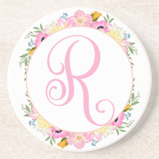 Pink Floral Monogram Coaster
