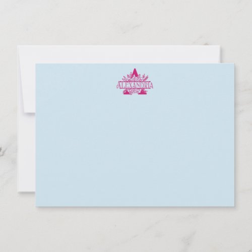 Pink Floral Monogram Custom Name Stationery Note Card