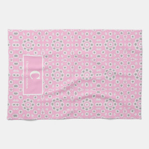 Pink floral Monogram Kitchen Towel