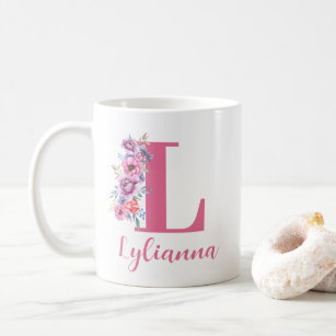 Letter L Rose Gold Pink Initial Monogram Coffee Mug by Nature Magick