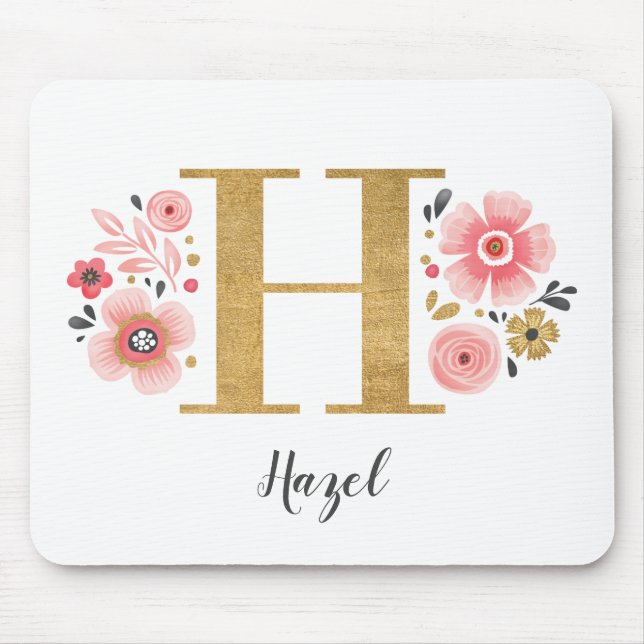 Pink Floral Monogram Mouse Pad (Front)