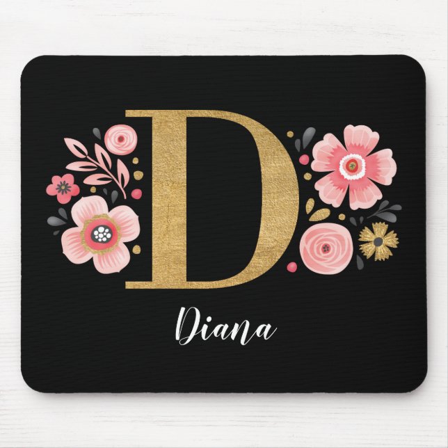 Pink Floral Monogram Mouse Pad (Front)