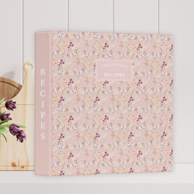 Pink Floral Monogram Name Recipe 3 Ring Binder (Creator Uploaded)
