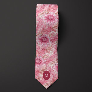 Pink Floral Monogram Neck Tie