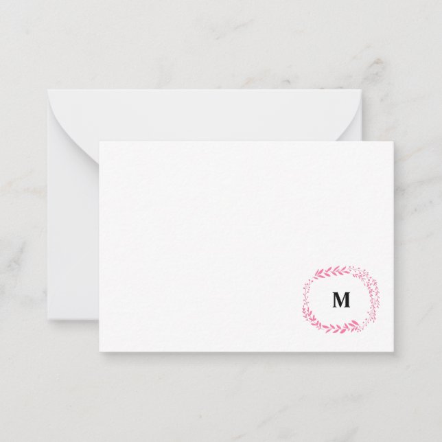 Pink Floral Monogram Note Cards (Front)