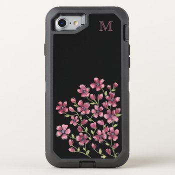 Pink Floral Monogram Otterbox Defender Iphone Se/8/7 Case by MaggieMart at Zazzle