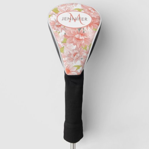 Pink Floral Monogram Personalized Name Golf Head Cover