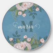 Pink Floral Monogram Personalized Wireless Charger (Front)