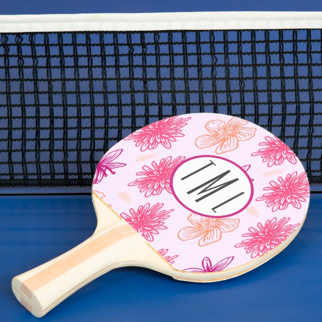 Pink Floral Monogram Ping Pong Paddle (Insitu)