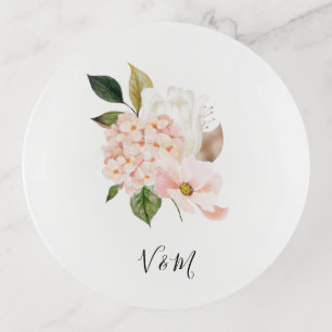 Pink Floral Monogram Ring Trinket Tray
