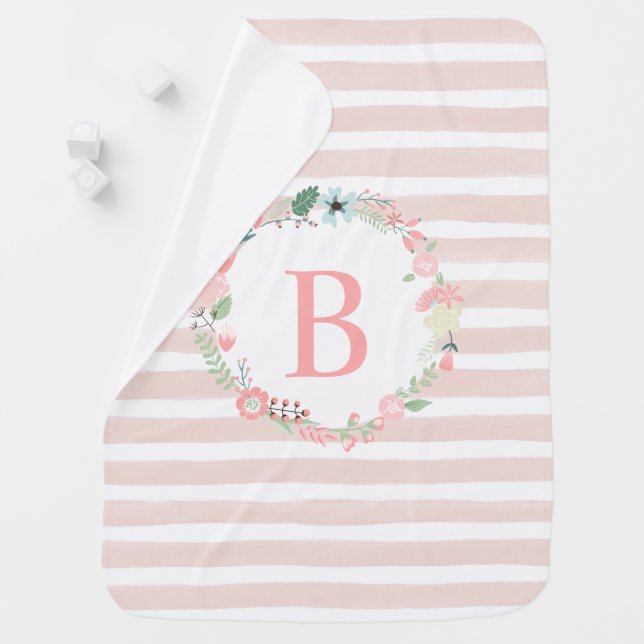 Pink Floral Monogram Stroller Blanket (In Situ)