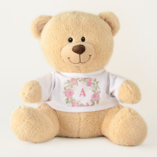 Pink Floral Monogram Teddy Bear