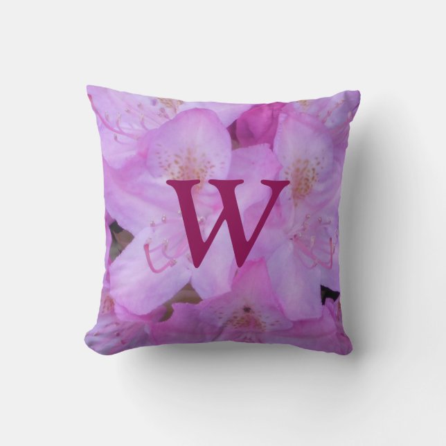 Pink Floral Monogram Throw Pillow (Front)