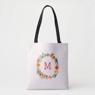 Pink Floral Monogram Tote Bag