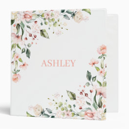 Pink Floral Monogram Watercolor Personalized Name 3 Ring Binder