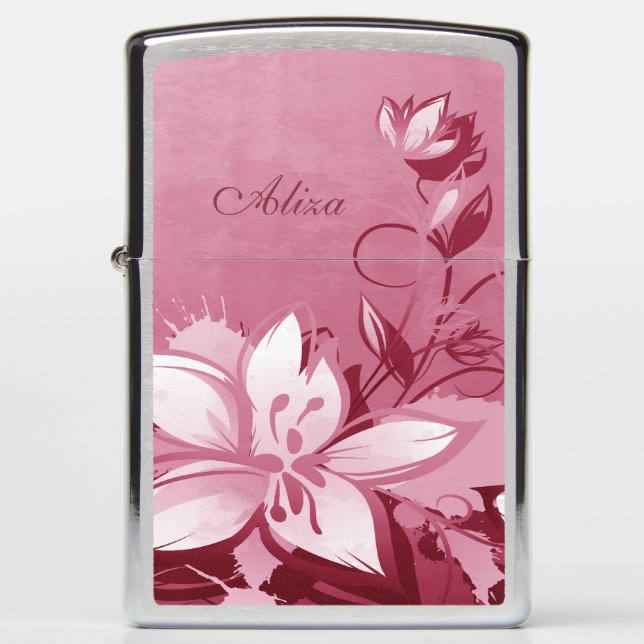 Pink Floral Monogram Zippo Lighter (Front)