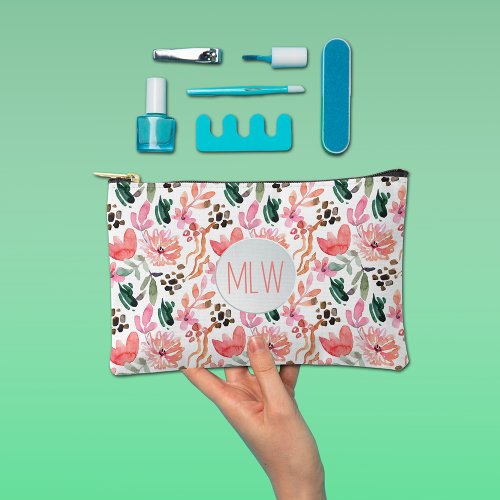 Pink Floral Monogrammed Accessory Pouch