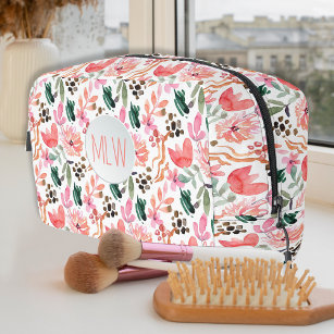 Pink Floral Monogrammed Cosmetic Bag