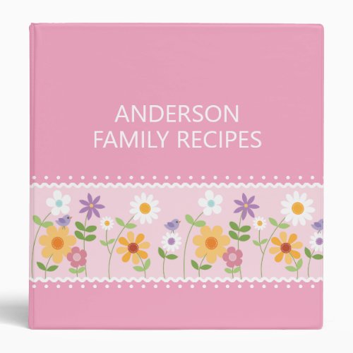 Pink Floral Monogrammed Family Recipe 3 Ring Binder