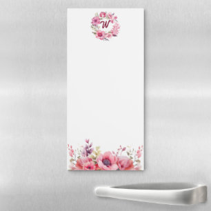 Pink Floral Monogrammed Initial Magnetic Notepad