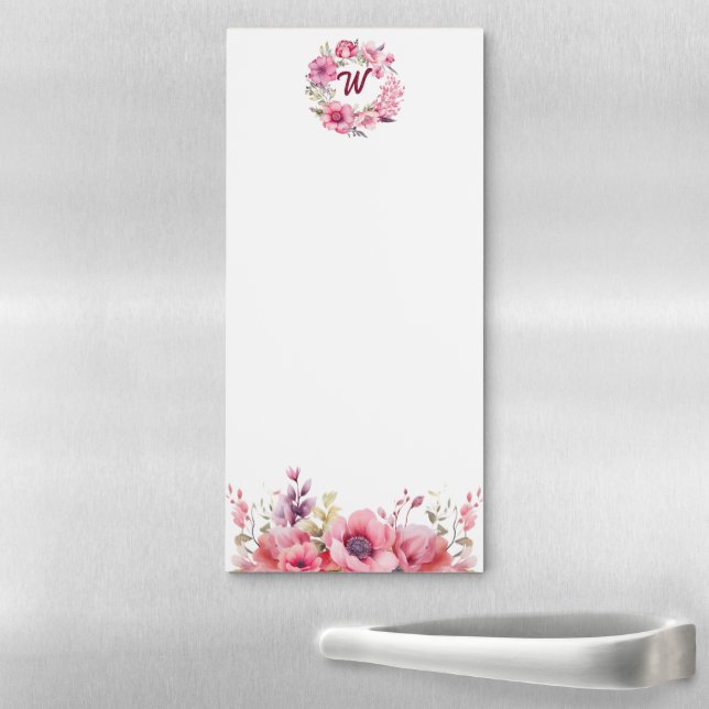 Pink Floral Monogrammed Initial  Magnetic Notepad (In Situ)