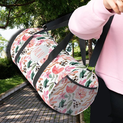 Pink Floral Monogrammed Large Duffle Bag