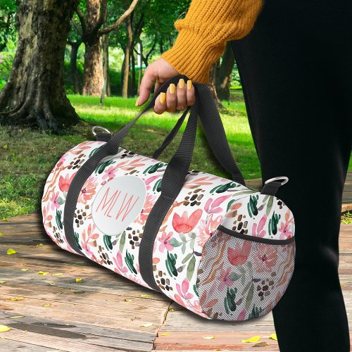 Pink Floral Monogrammed Small Duffle Bag