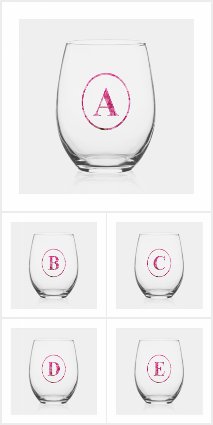 Pink Floral Monogrammed Stemless Wine Glasses