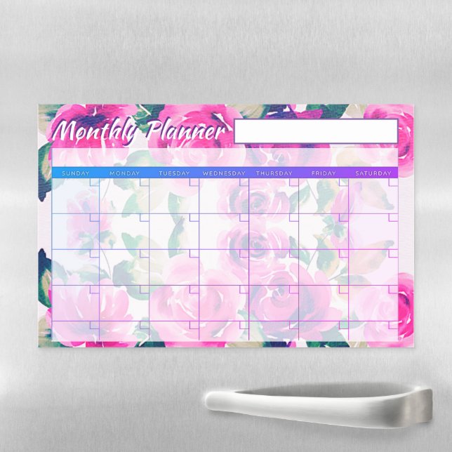 Pink floral Monthly planner  Magnetic Dry Erase Sheet (In Situ)