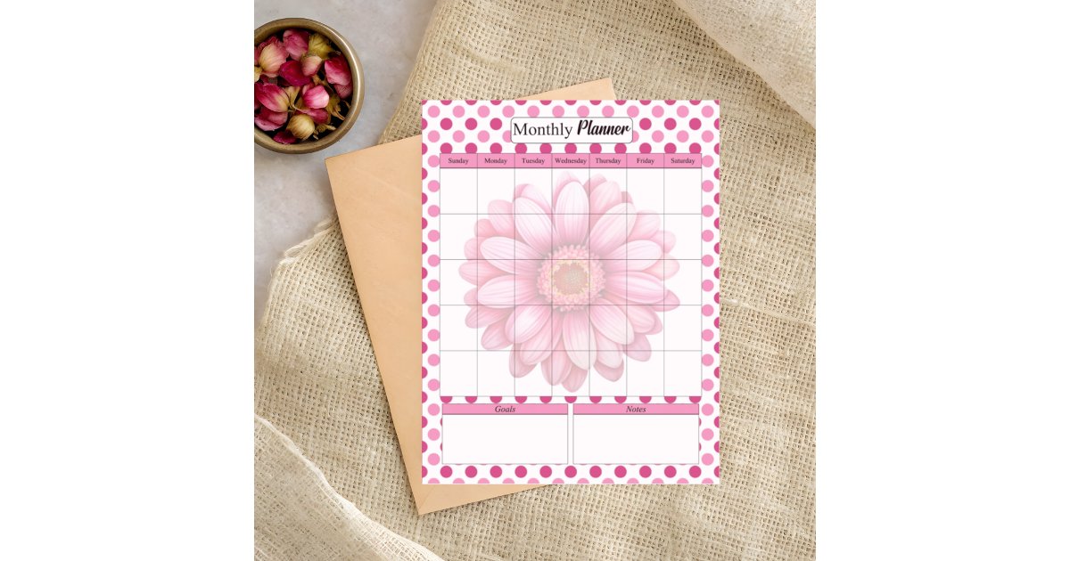 Pink Floral _ Monthly Planner Notepad | Zazzle