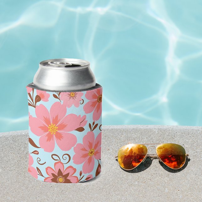 Pink Floral Mood – Pastel Vibes-Retro Flowers Can Cooler (powdered pink butter yellow sky blue mocha chocolate summer 2025-can cooler)