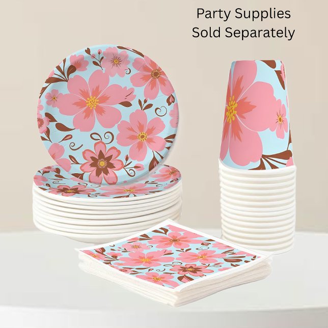 Pink Floral Mood – Pastel Vibes-Retro Flowers Napkins (Pink Floral Mood – Pastel Vibes-Party Supplies)