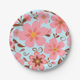Pink Floral Mood – Pastel Vibes-Retro Flowers Paper Plates