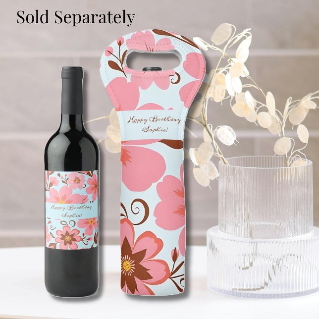 Pink Floral Mood – Pastel Vibes-Retro Flowers Wine Label (Pink Floral Mood –Pastel Vibes Wine Bag and Bottle Label)