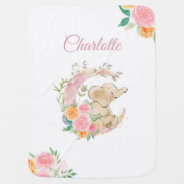 Pink Floral Moon Elephant Baby Girl  Baby Blanket at Zazzle