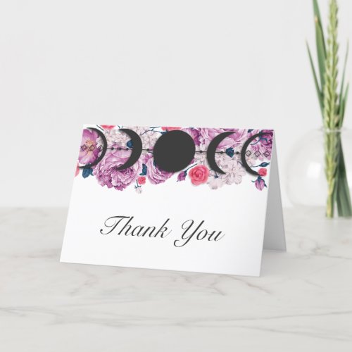 Pink Floral Moon Phases Handfasting Thank You Card