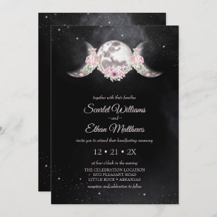 Pink Floral Moon Phases Mystical Wicca Handfasting Invitation