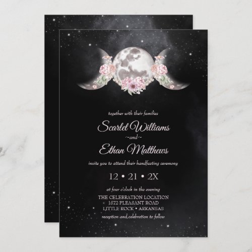 Pink Floral Moon Phases Mystical Wicca Handfasting Invitation