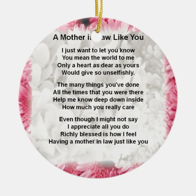 Pink Floral -  Mother in Law Poem Ceramic Ornament (Front)
