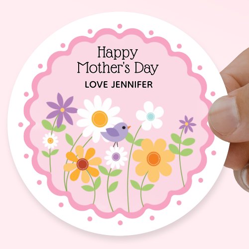 Pink Floral Mothers Day Classic Round Sticker