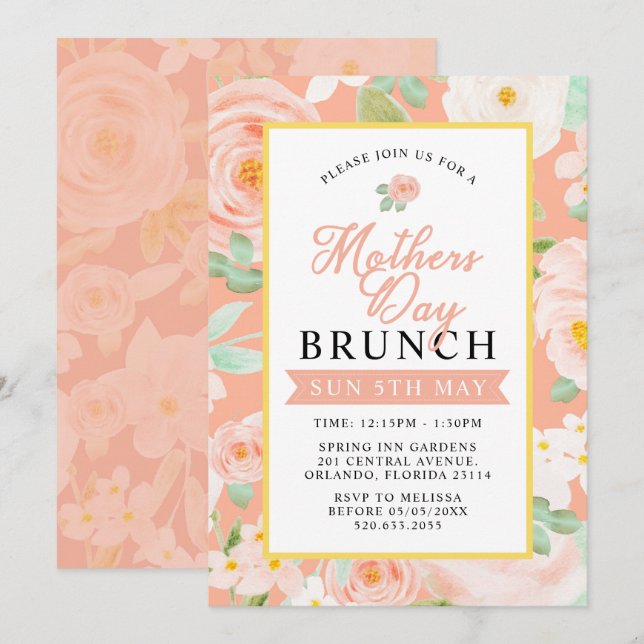 Pink Floral Mother's Day Brunch Invitation Card (Front/Back)