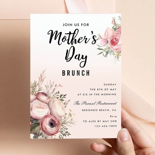 Pink Floral Mothers Day Brunch Party Invitation