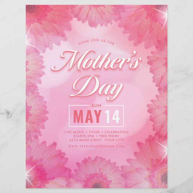 Pink Floral Mother's Day Celebration Event Flyer (Front)