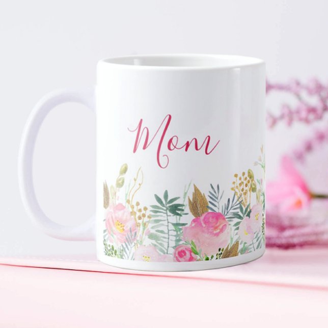 Pink Floral Mother's Day Giant Coffee Mug (Pink Floral Coffee Mug for Mom)