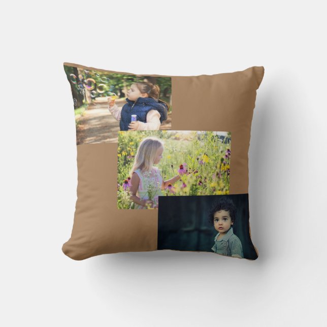 Pink Floral Mother's Day Mama's three photo cubs   Throw Pillow (Front)